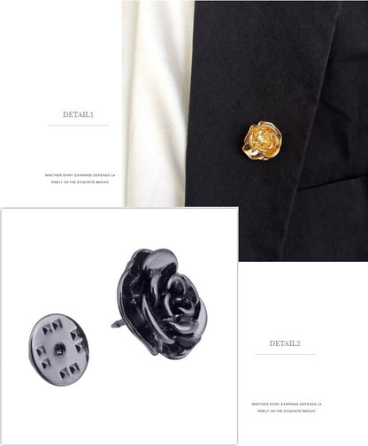 Rockyu ローズブローチ メンズ 花モチーフ 立体デザイン 合金 ゴールド/シルバー/ブラック