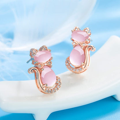 Rockyu ネックレス レディース ピンクゴールド 猫モチーフ 天然石 ジルコニア