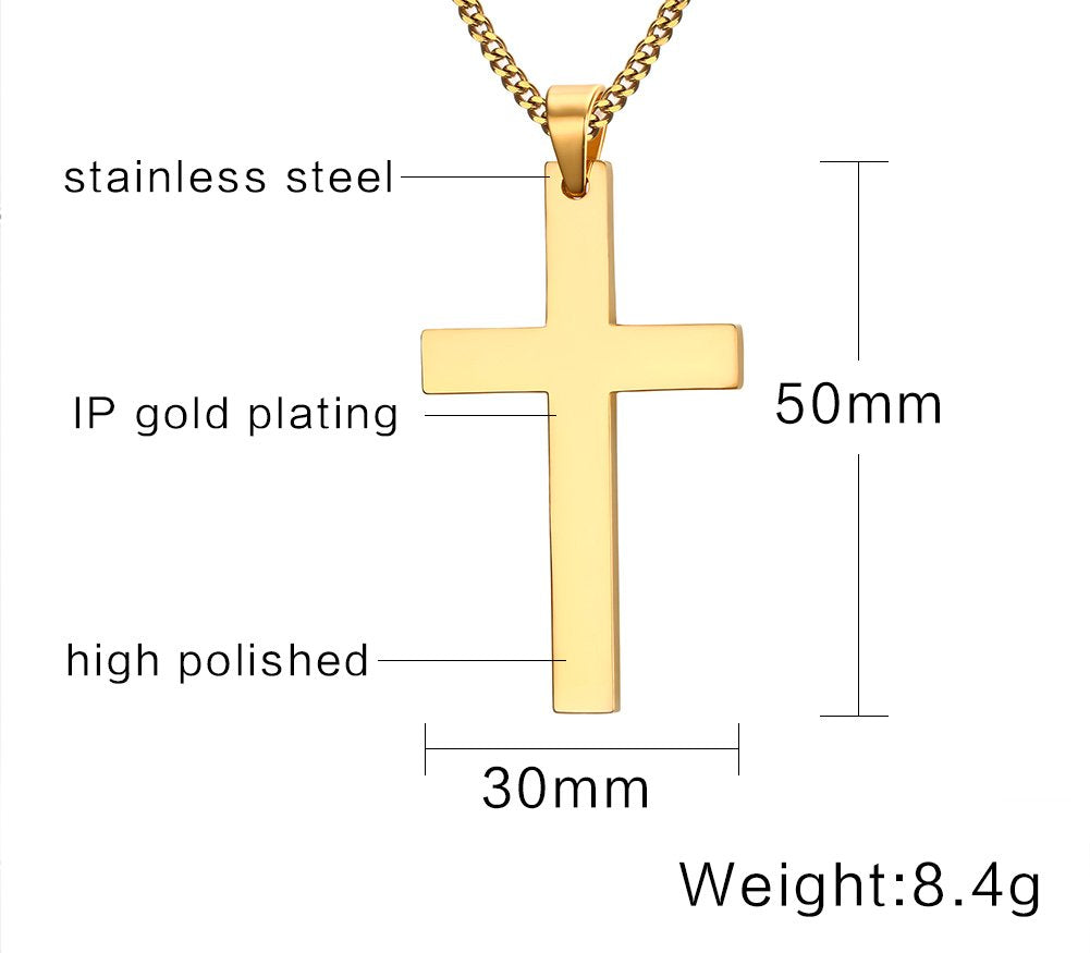 Rockyu シンプル十字架ペンダントネックレス【18金仕上げステンレス】