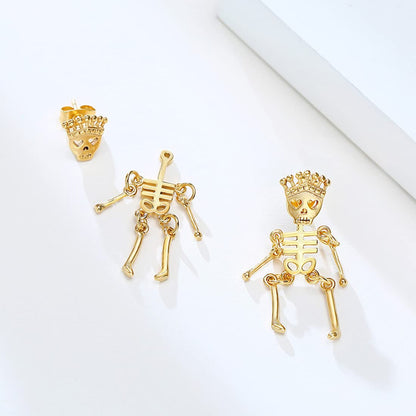 Rockyu ピアス メンズ 王冠スカル 人形風 揺れるチタンピアス 金属アレルギー対応 両耳セット