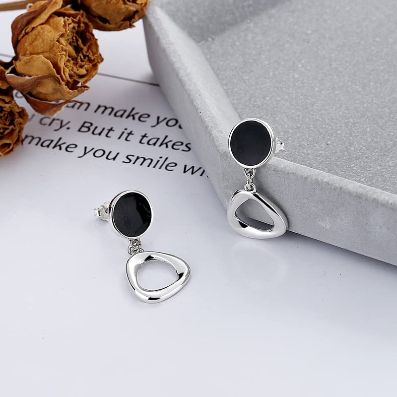 ピアス レディース シルバー925 ブラック 幾何学デザイン 揺れるピアス