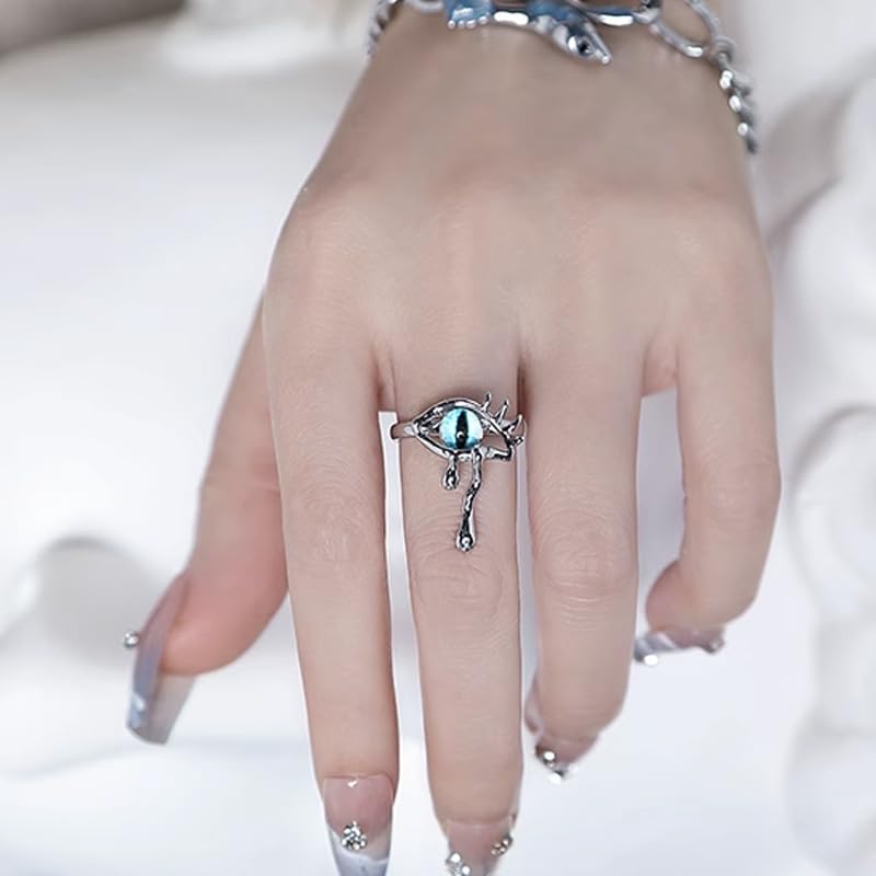Rockyu 悪魔の目 指輪 シルバー フリーサイズ ジルコニア付き INS風ユニセックスリング