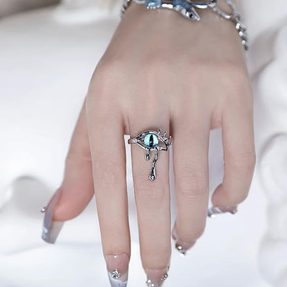 Rockyu 悪魔の目 指輪 シルバー フリーサイズ ジルコニア付き INS風ユニセックスリング