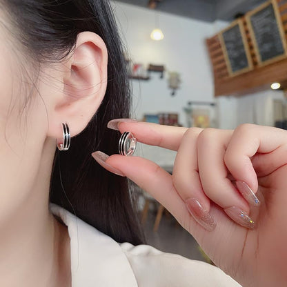 Rockyu シルバー925 ダブルブラックライン フープピアス シンプルモダン 男女兼用