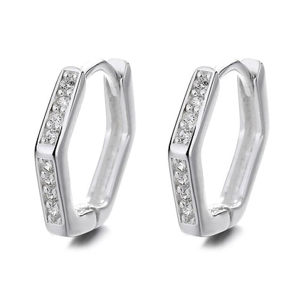 Rockyu ピアス レディース シルバー925 フープ 六角形＆ツイスト 小さめ ジルコニア 男女兼用