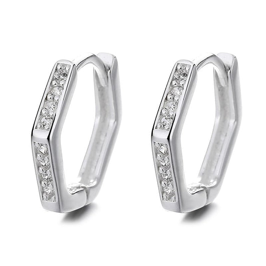 Rockyu ピアス レディース シルバー925 フープ 六角形＆ツイスト 小さめ ジルコニア 男女兼用