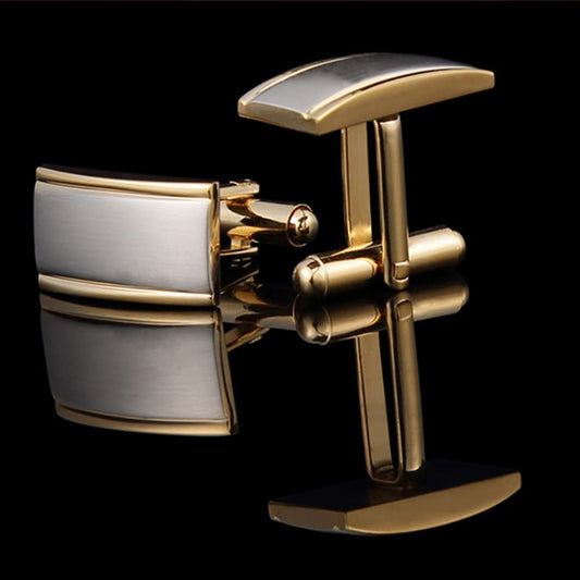 Rockyu カフスボタン メンズ おしゃれ 長方形 シルバー×ゴールド 二色 サテン加工 ビジネス 紳士カフリンクス