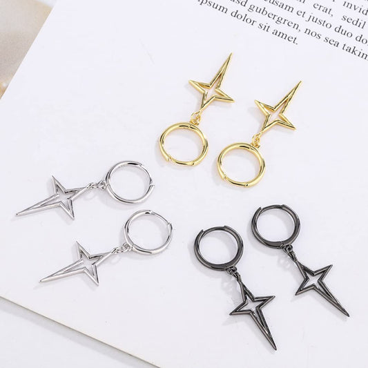 Rockyu 星型＆スタッズフープピアス レディース｜シルバー925・3色展開・金属アレルギー対応