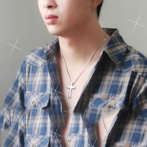 Rockyu ネックレス メンズ 十字架 クロス シルバー ステンレス シンプルペンダント