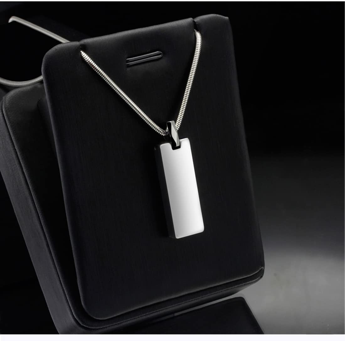 Rockyu ネックレス メンズ シルバー タングステン 長方形 スティックペンダント 鏡面加工 チェーン付き