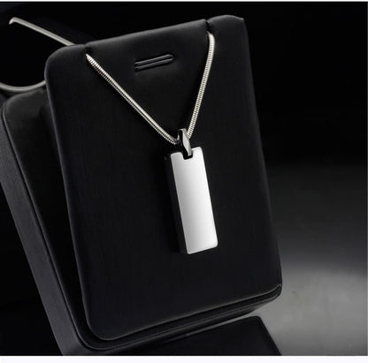 Rockyu ネックレス メンズ シルバー タングステン 長方形 スティックペンダント 鏡面加工 チェーン付き