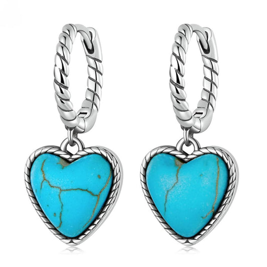 Rockyu シルバー925 ハート×ターコイズ フープピアス（ツイストデザイン）