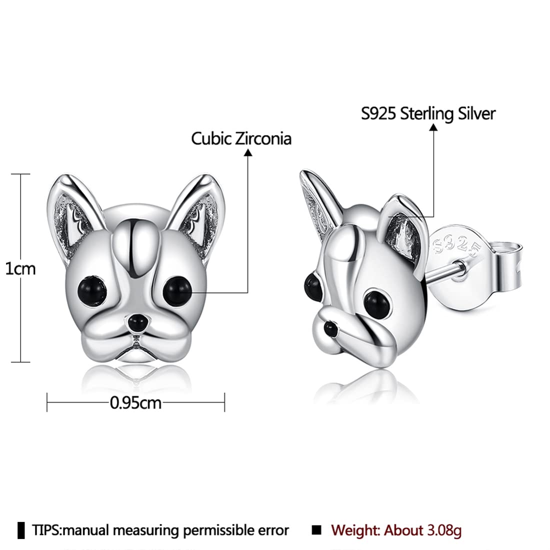 Rockyu ピアス レディース シルバー925 犬モチーフ スタッド シルバー&ブラック アレルギー対応