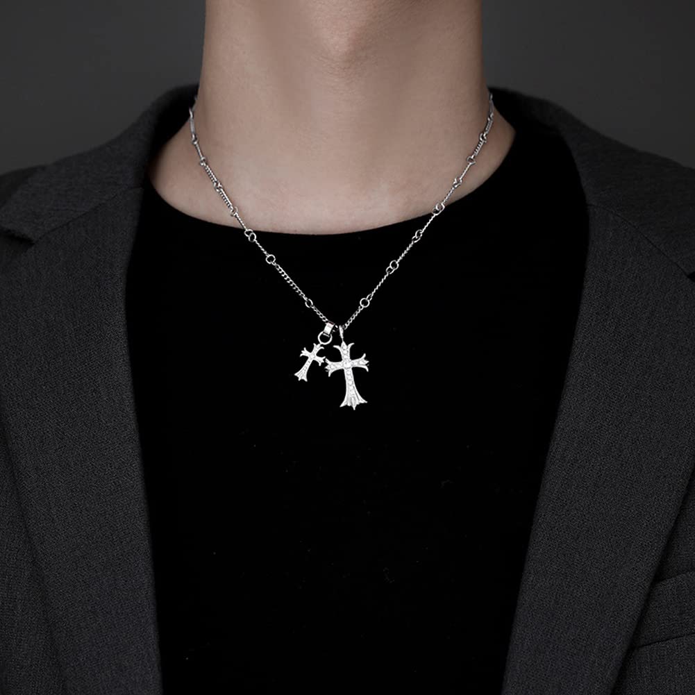 Rockyu ネックレス メンズ 十字架 シルバー&ゴールド チタン製 ジルコニア ペンダント