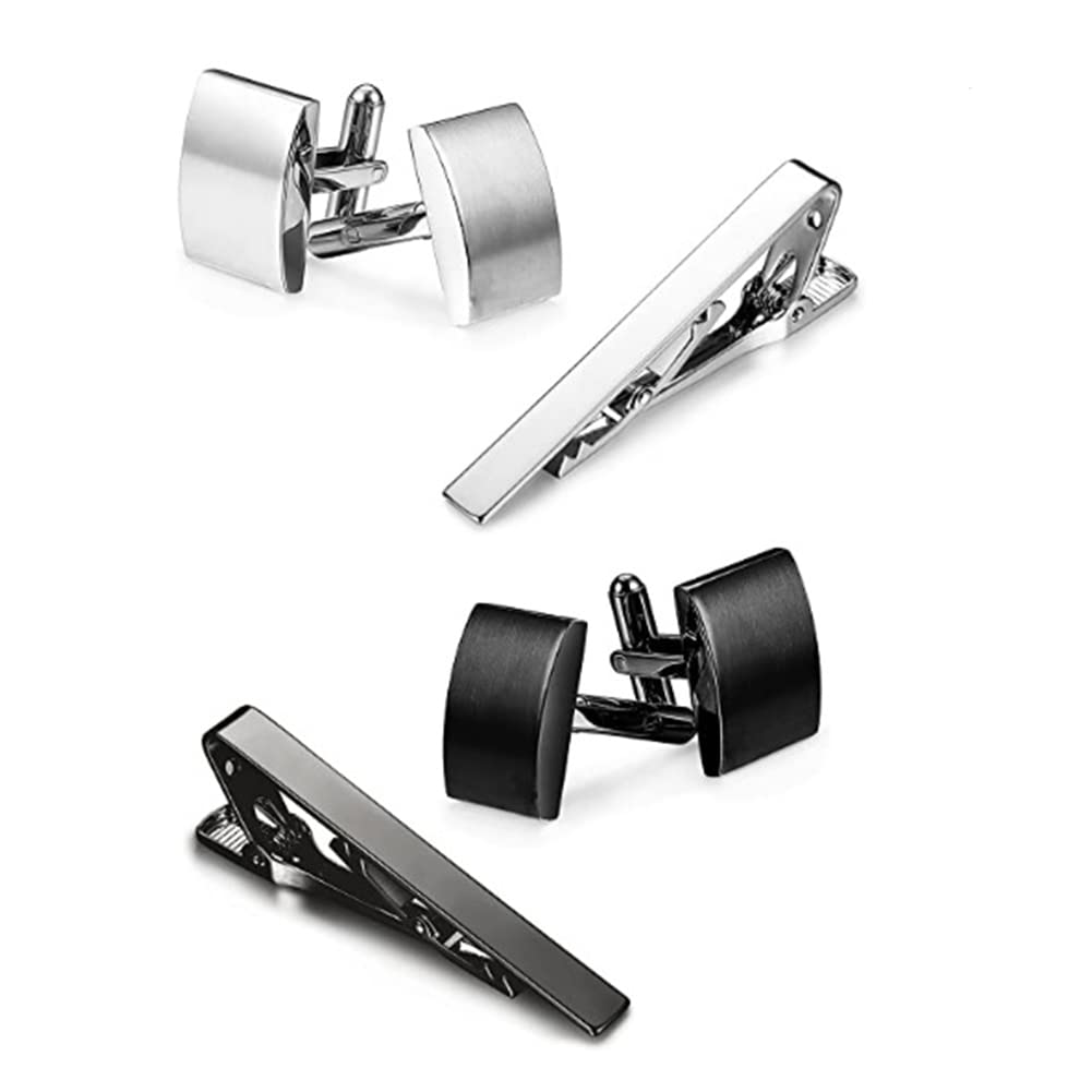 Rockyu 艶消しカフス＆タイピンセット｜シルバー＆ブラック 2色展開 メンズギフトに最適