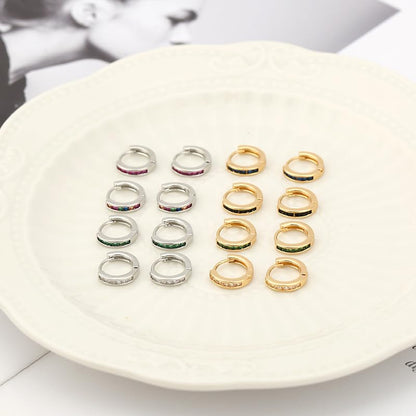 Rockyu ピアス レディース フープ シルバー ゴールド マルチカラー ジルコニア 正方形 リング