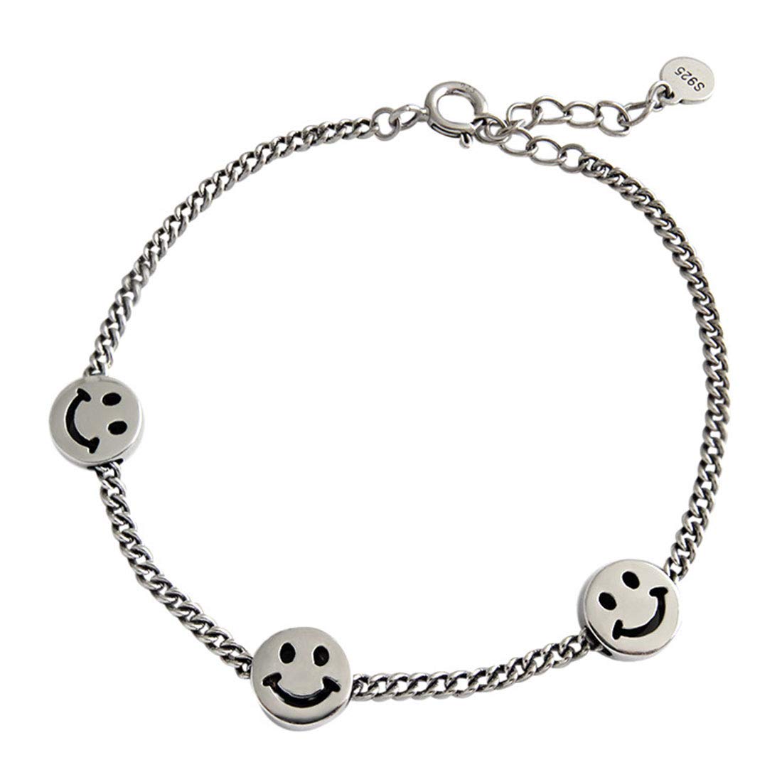 Rockyu スマイルブレスレット レディース – 925シルバー 喜平チェーン×笑顔モチーフ