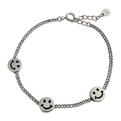 Rockyu スマイルブレスレット レディース – 925シルバー 喜平チェーン×笑顔モチーフ