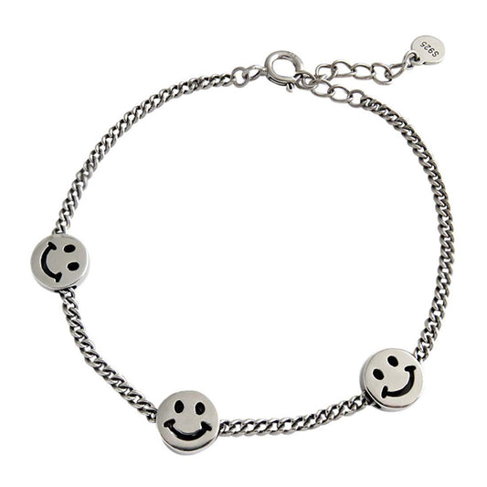 Rockyu スマイルブレスレット レディース – 925シルバー 喜平チェーン×笑顔モチーフ