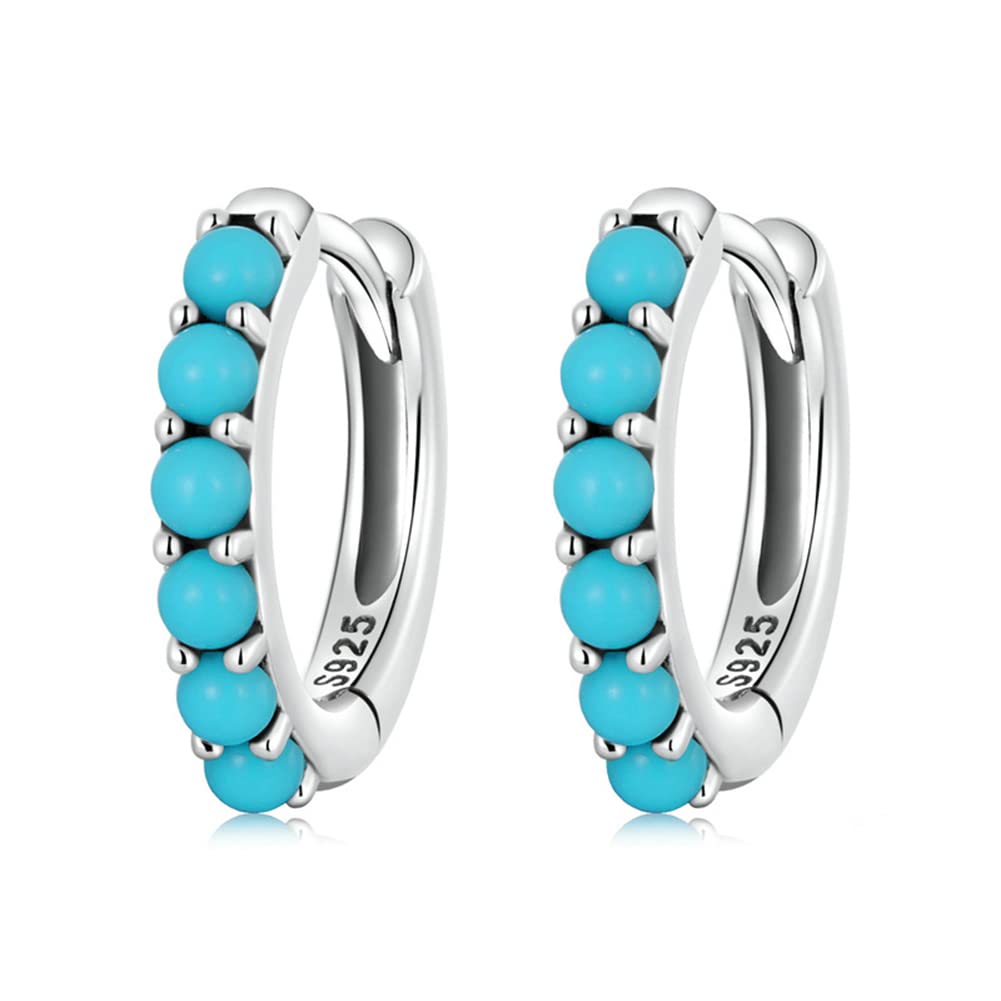 Rockyu ピアス レディース フープ シルバー925 ターコイズ 緑松石 金属アレルギー対応