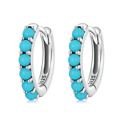 Rockyu ピアス レディース フープ シルバー925 ターコイズ 緑松石 金属アレルギー対応