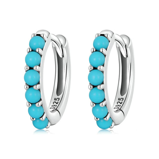 Rockyu ピアス レディース フープ シルバー925 ターコイズ 緑松石 金属アレルギー対応