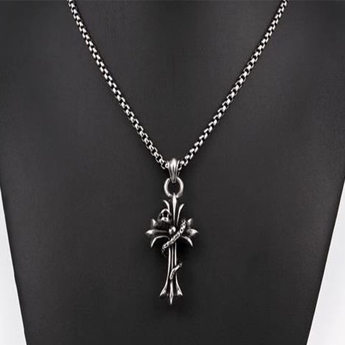 Rockyu 蛇×クロスデザイン ステンレスネックレス【十字架ペンダント】