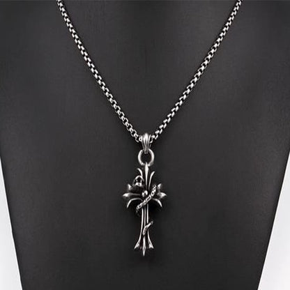 Rockyu 蛇×クロスデザイン ステンレスネックレス【十字架ペンダント】