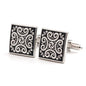 Rockyu カフスボタン メンズ 正方形 花模様 シルバー ゴールド ブラック 和風 アンティーク調