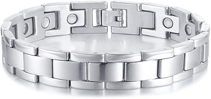 Rockyu ブレスレット メンズ ステンレス ゲルマニウム 磁気 ブラック＆シルバー ニューヨークスタイル