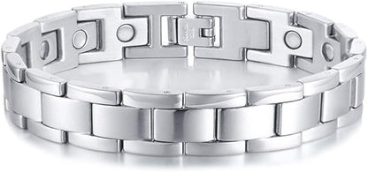 Rockyu ブレスレット メンズ ステンレス ゲルマニウム 磁気 ブラック＆シルバー ニューヨークスタイル