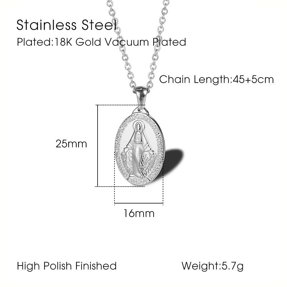 Rockyu ネックレス レディース メンズ 奇跡のメダイ ペンダント 聖母マリア コインネックレス シルバー＆ゴールド