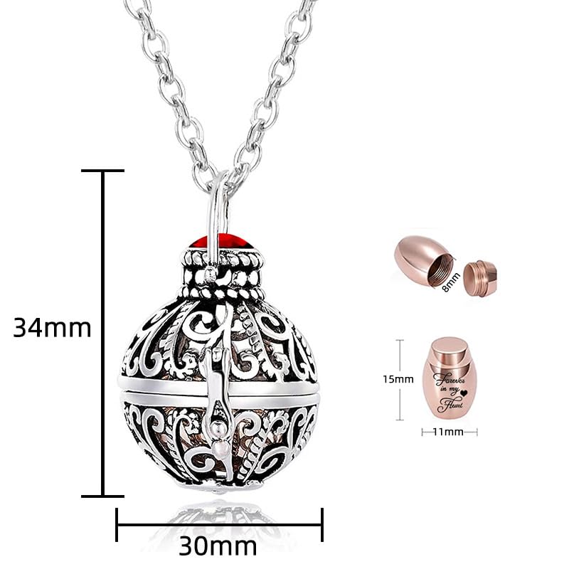 Rockyu 骨壷ネックレス レディース 丸型 シルバー クリスタル装飾 メモリアルペンダント