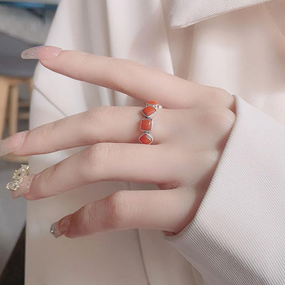 Rockyu 赤瑪瑙シルバーリング2点セット レトロでエレガントなデザイン シルバー925 フリーサイズ