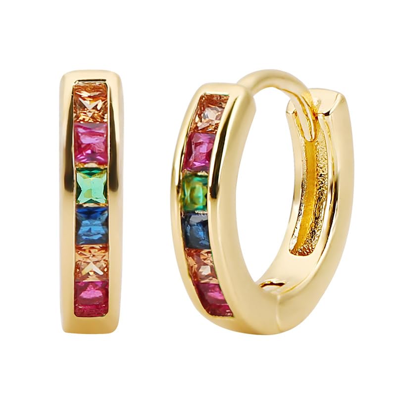 Rockyu ピアス レディース フープ シルバー ゴールド マルチカラー ジルコニア 正方形 リング