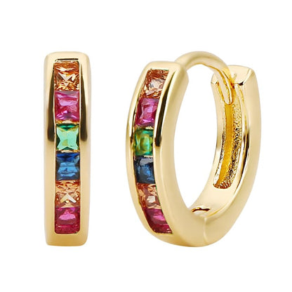 Rockyu ピアス レディース フープ シルバー ゴールド マルチカラー ジルコニア 正方形 リング