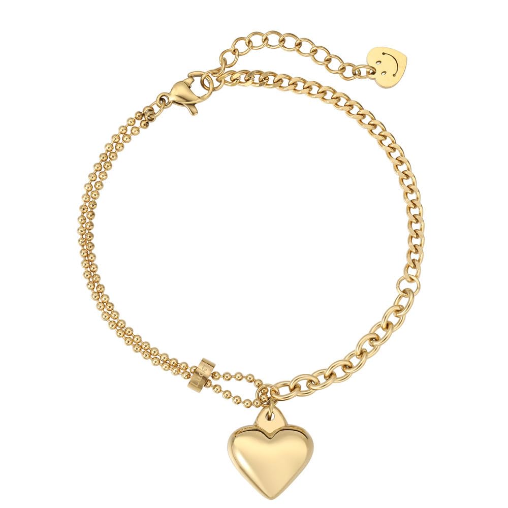 Rockyu レディース ハートブレスレット チタンステンレス アジャスタブル 金属アレルギー対応