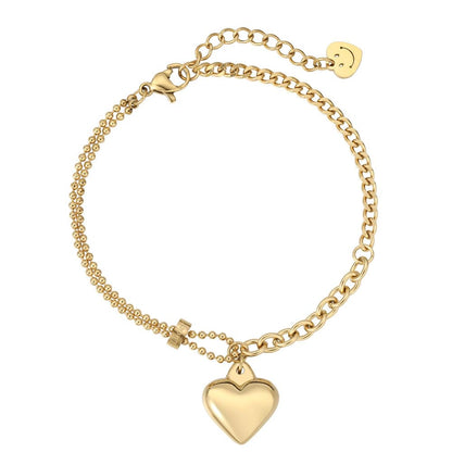 Rockyu レディース ハートブレスレット チタンステンレス アジャスタブル 金属アレルギー対応