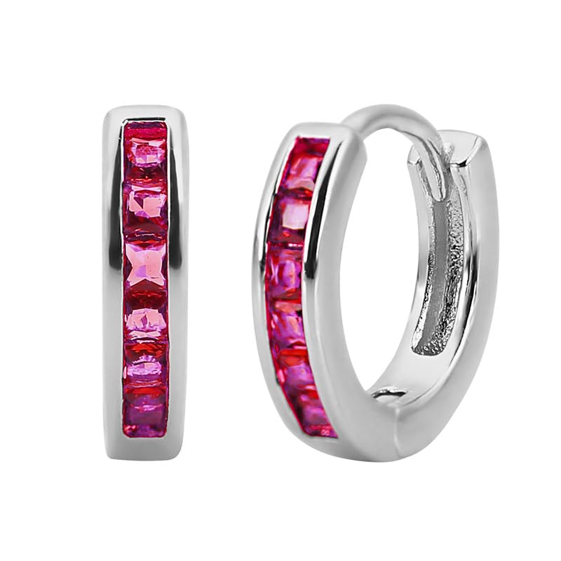 Rockyu ピアス レディース フープ シルバー ゴールド マルチカラー ジルコニア 正方形 リング