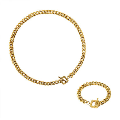 Rockyu レディース ネックレス＆ブレスレット セット ゴールド/シルバー 正方形OTチェーン 真鍮製 金属アレルギー対応