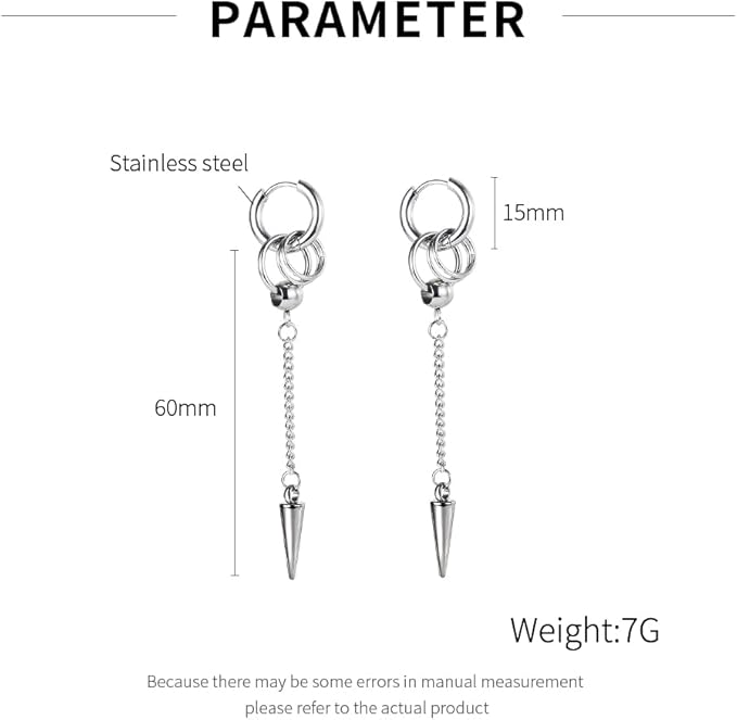 Rockyu チェーンピアス ステンレススチール スパイクフープピアス メンズ レディース兼用