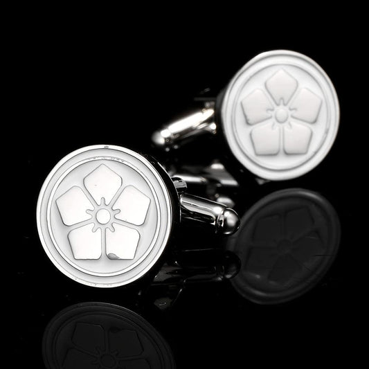 Rockyu 桜花カフス メンズ シルバー ラウンドカフス 鏡面仕上げ フラワーモチーフ