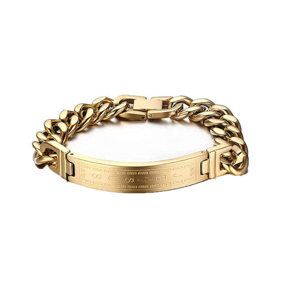 Rockyu メンズブレスレット ステンレス製 十字架刻印チェーン シルバーとゴールドカラー 21cm