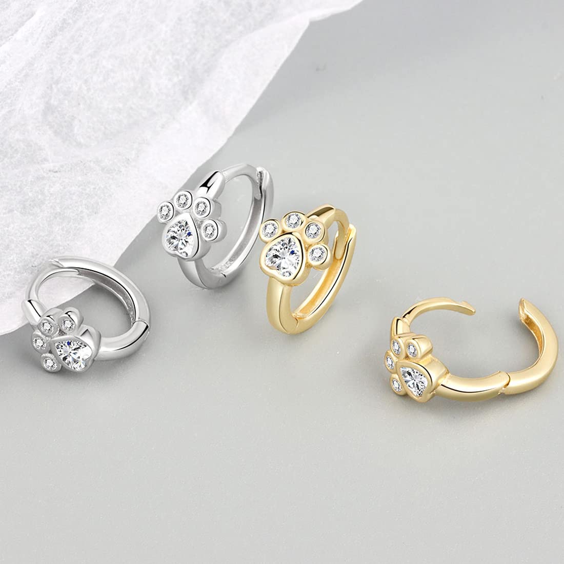 Rockyu フープピアス レディース 肉球モチーフ ジルコニア リング型 猫好きアクセサリー