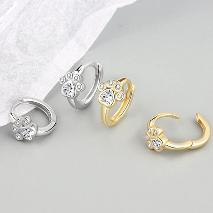 Rockyu フープピアス レディース 肉球モチーフ ジルコニア リング型 猫好きアクセサリー