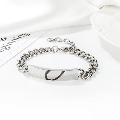 ペアブレスレット カップル お揃い メンズ レディース ステンレス製 金属アレルギー対応 Real Love 刻印 シルバー ブラック＆ピンク