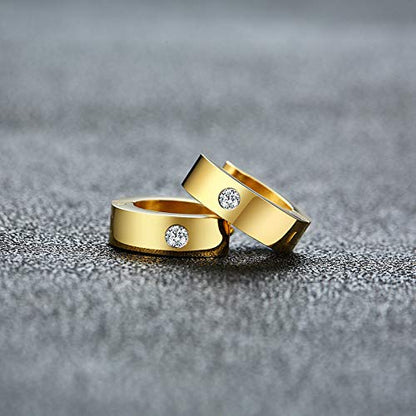 Rockyu フープピアス メンズ レディース兼用 ジルコニア付き 太めリング ステンレス製 金属アレルギー対応 4色展開