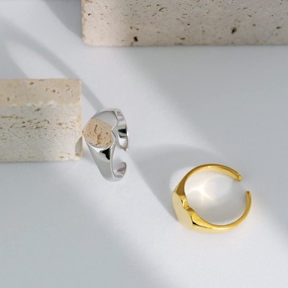 Rockyu ハートリング レディース シルバー925 ゴールド フリーサイズ 金属アレルギー対応 鏡面仕上げ