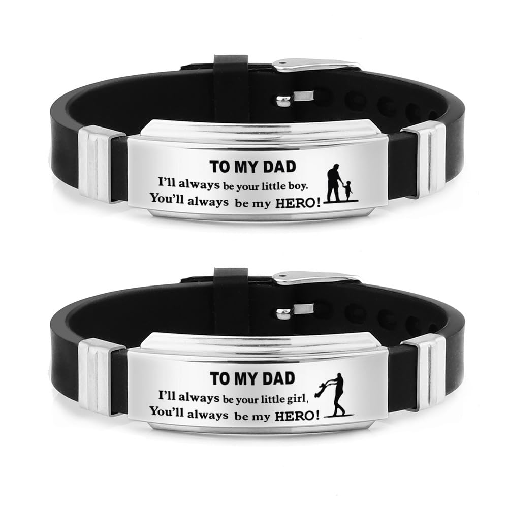 Rockyu ブレスレット メンズ シルバー メッセージ刻印 ステンレス レザーバンド 調節可能 父の日 ギフト