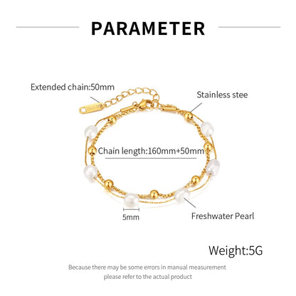 Rockyu ブレスレット レディース ゴールドパールブレスレット ステンレス 金属アレルギー対応